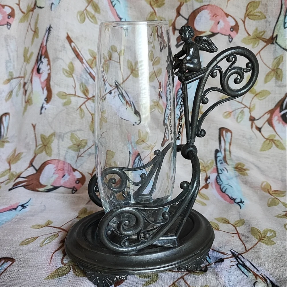 Victorian Cherub Wine Bottle Holder  Vintage Home Decor Vase Conversation Piece